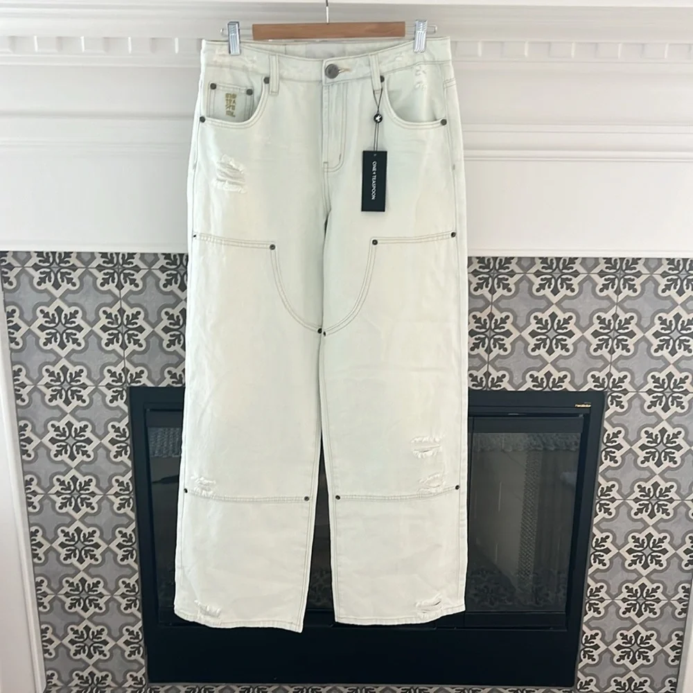 Free People One Teaspoon Jackson Mid Waist Wide Leg Denim Jeans Le Surf 90s - Picture 8 of 11